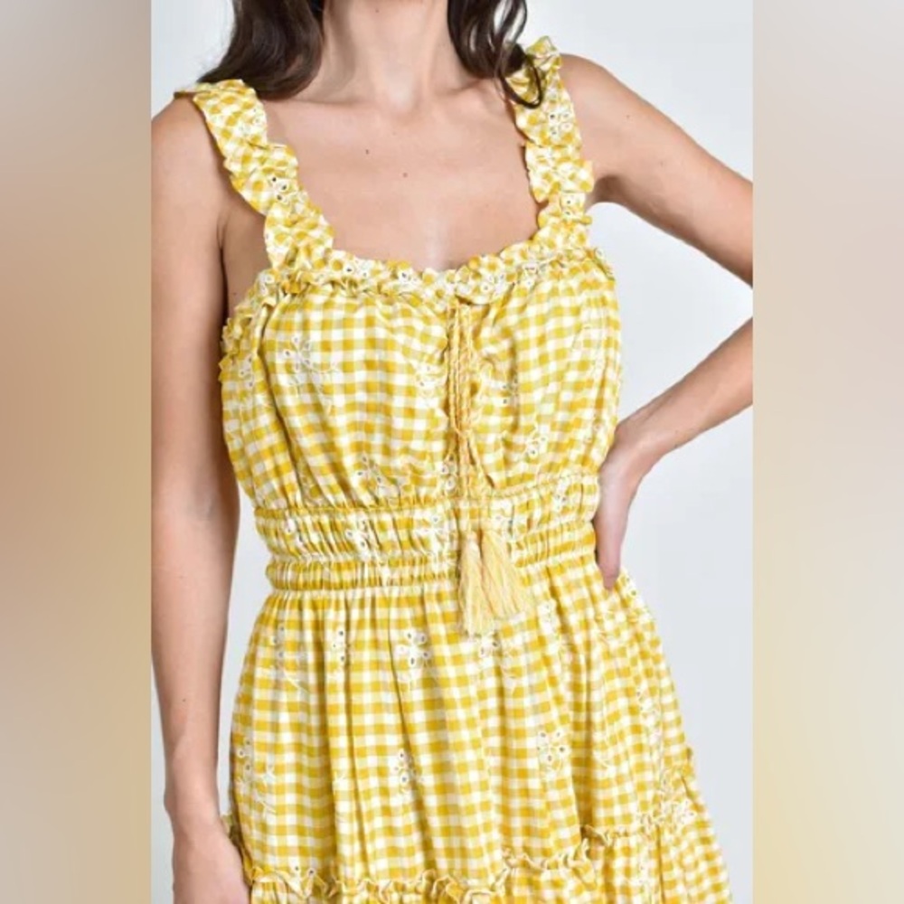 Just Me Yellow Gingham Midi Dress - Picture 3 of 9